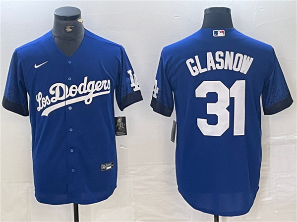 Los Angeles Dodgers #31 Tyler Glasnow Blue City Connect Cool Base Stitched Jersey